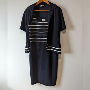 Joseph Ribkoff Navy & White Vintage Long Dress with Short Sleeve Blouse
